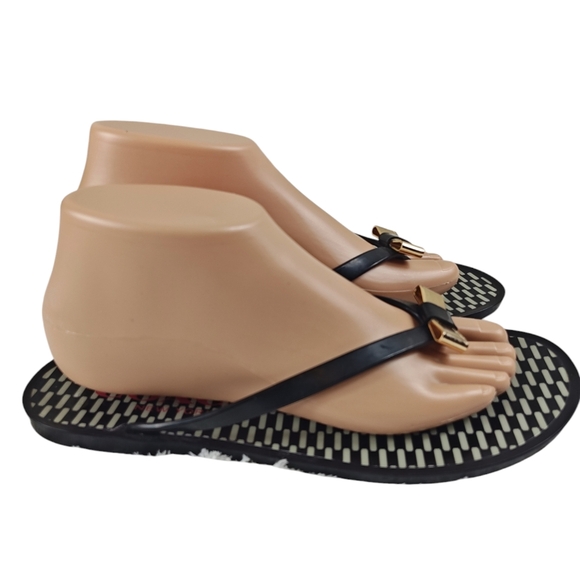 COACH Black White Landon Jelly Bow Flip Flop SANDALS Size 9 - Picture 6 of 10
